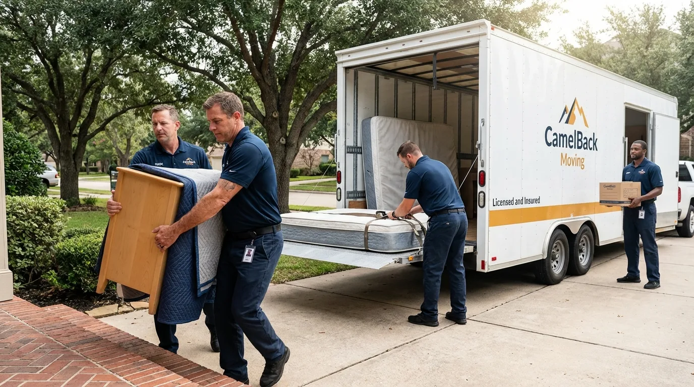 Crew loading residential truck for cross-state move from Greenfield, TN