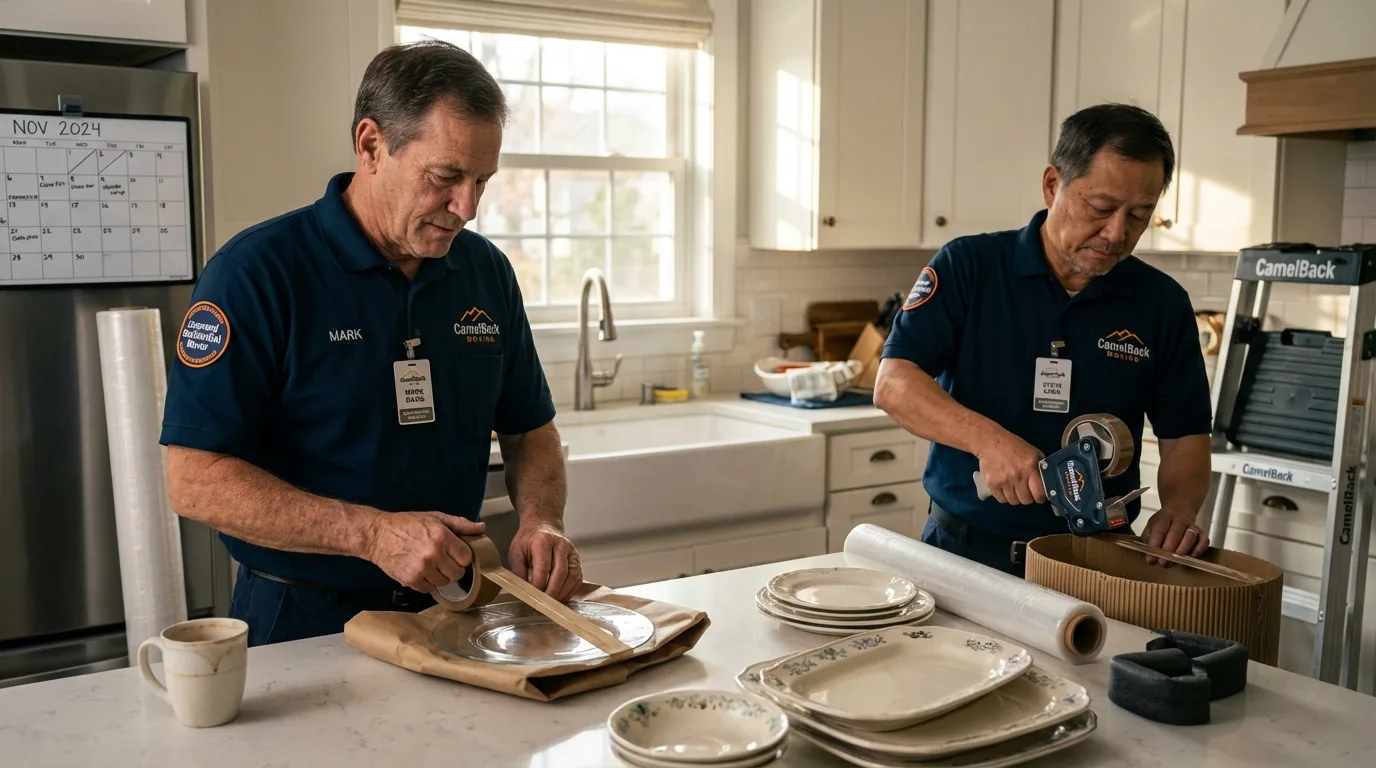 Professional crew packing kitchen dishware in Greenfield, TN